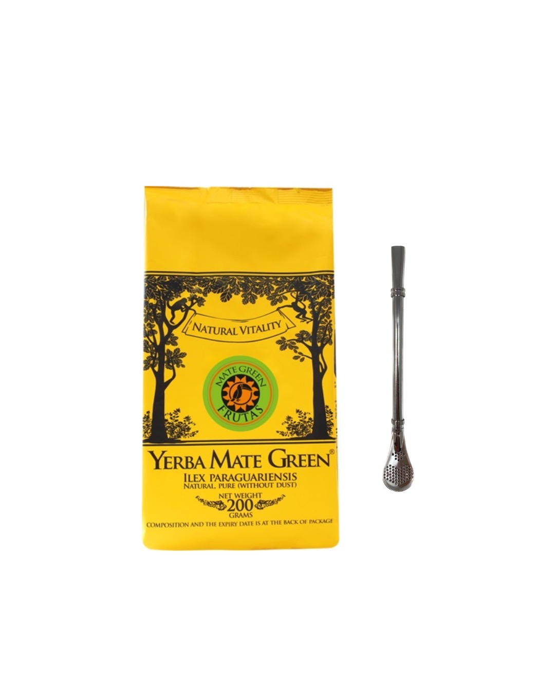 Набор с Mate Green FRUTAS,  200 гр, с серебристой бомбильей