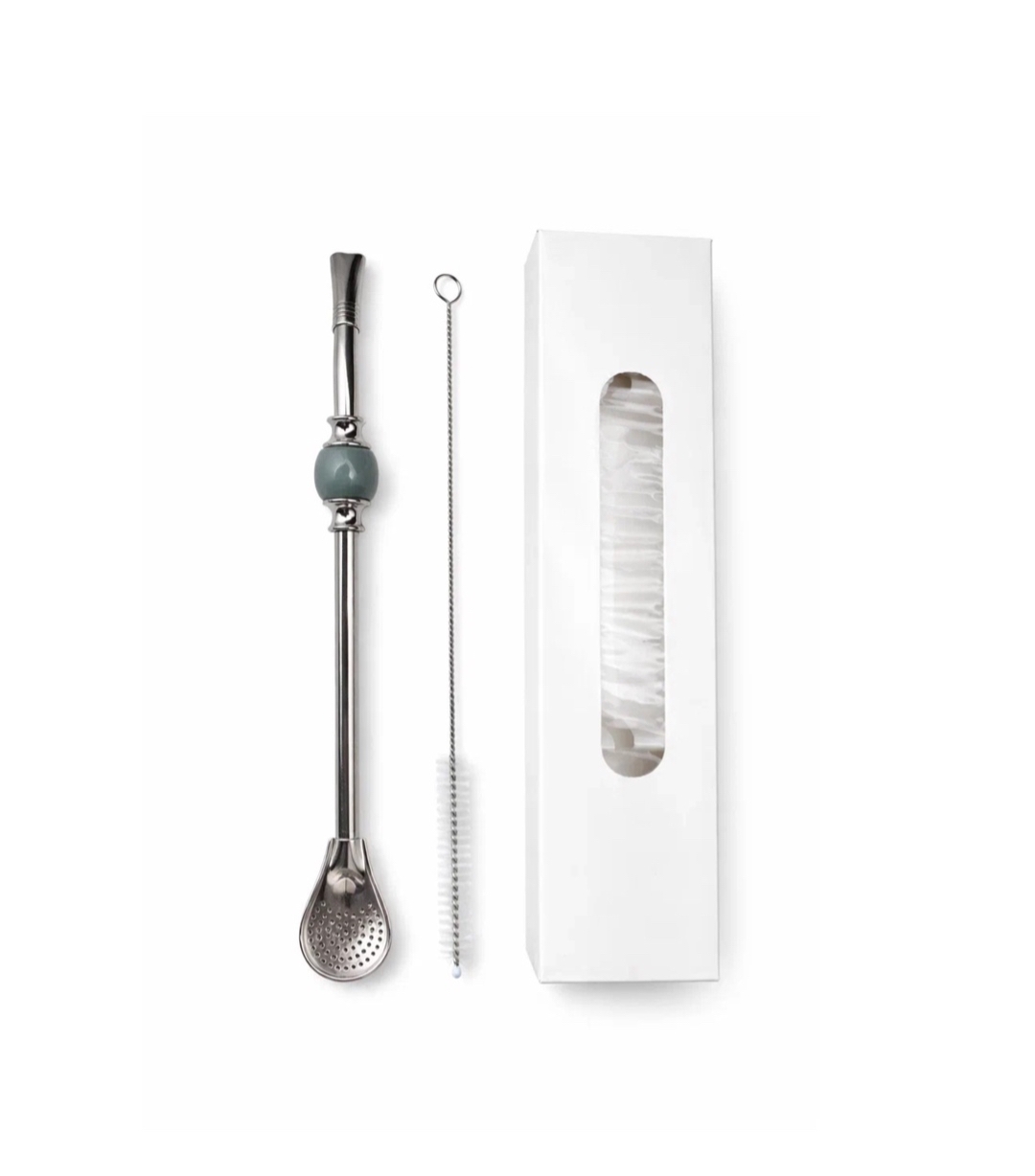 Bombilla 20 cm with stone, olive + brush